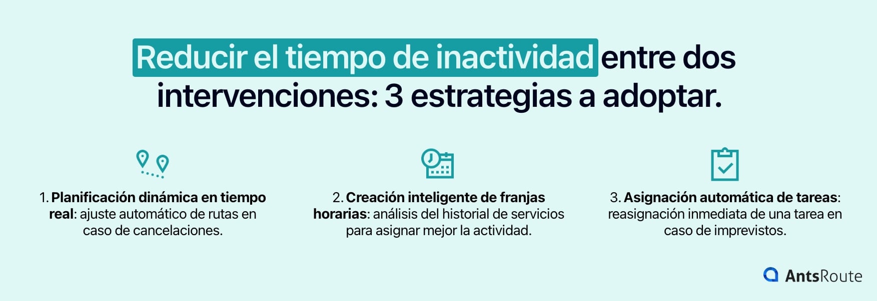 Diagrama que muestra 3 estrategias para reducir el tiempo de inactividad entre dos intervenciones.