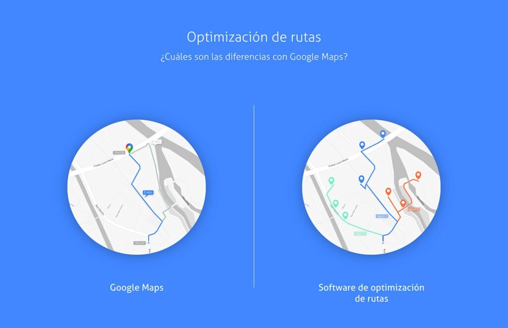 comparación entre Google Maps y un programa de optimización de rutas
