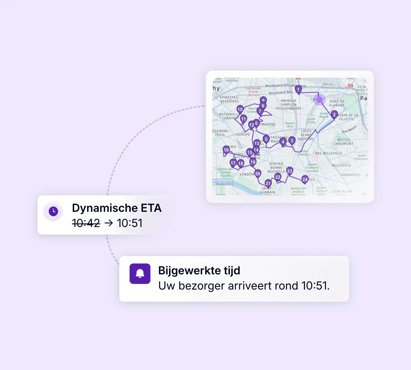 Automatische update van de aankomsttijd op basis van de voortgang van de route