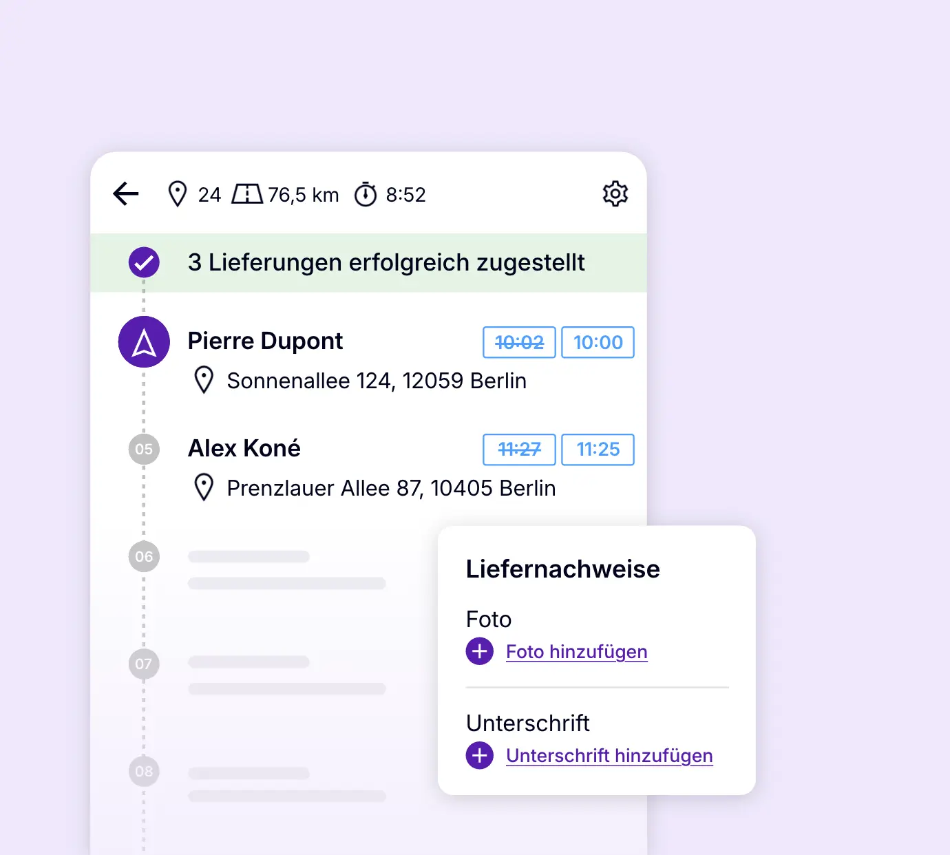 AntsRoute App zur Erfassung von Liefernachweisen mit Foto und Unterschrift während einer Liefertour