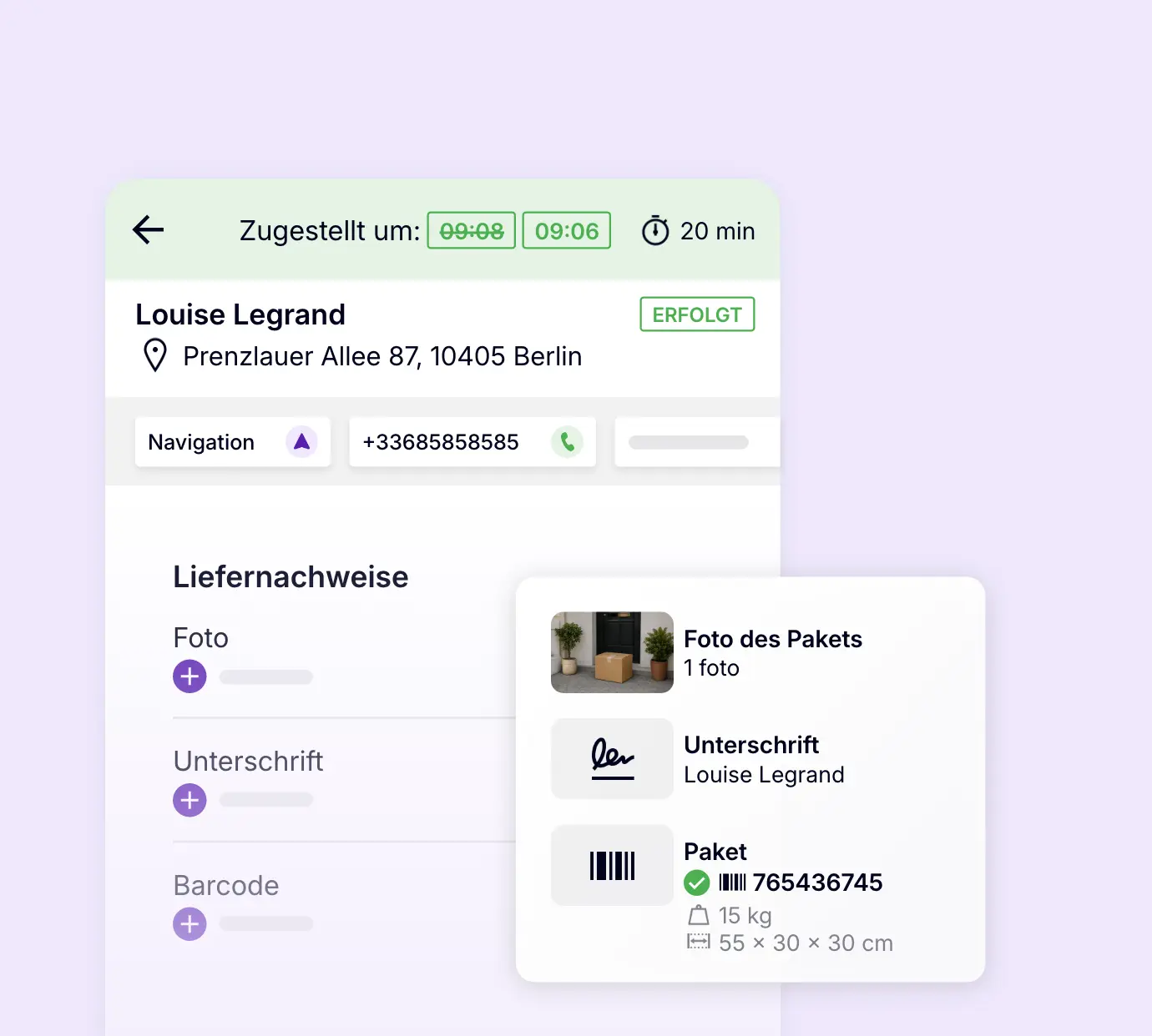 Digitaler Liefernachweis in AntsRoute mit Paketfoto, Kundenunterschrift und gescanntem Barcode