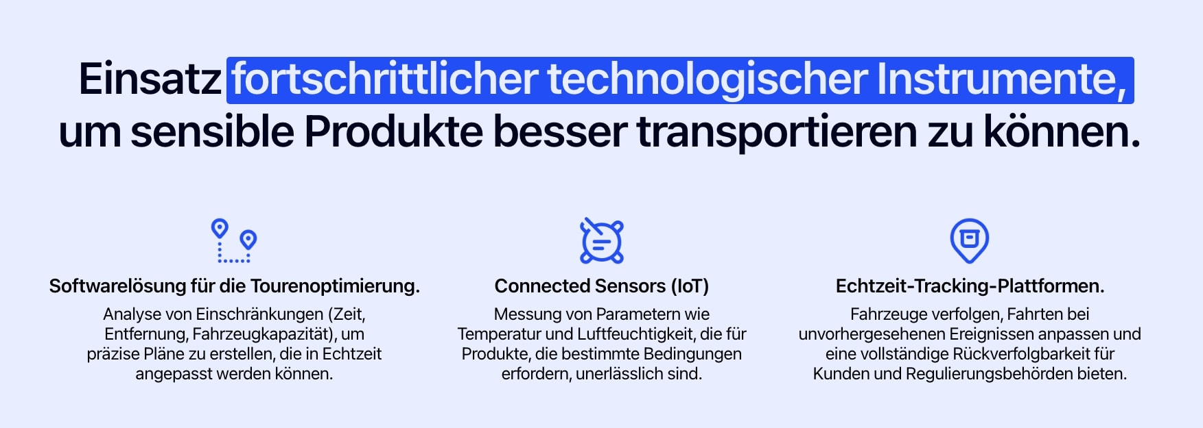 Schema mit fortschrittlichen technologischen Instrumenten, die einen besseren Transport von sensiblen Produkten ermöglichen.