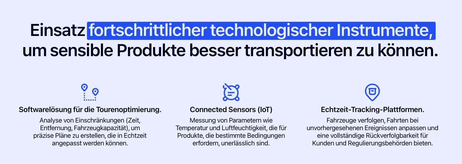 Schema mit fortschrittlichen technologischen Instrumenten, die einen besseren Transport von sensiblen Produkten ermöglichen.