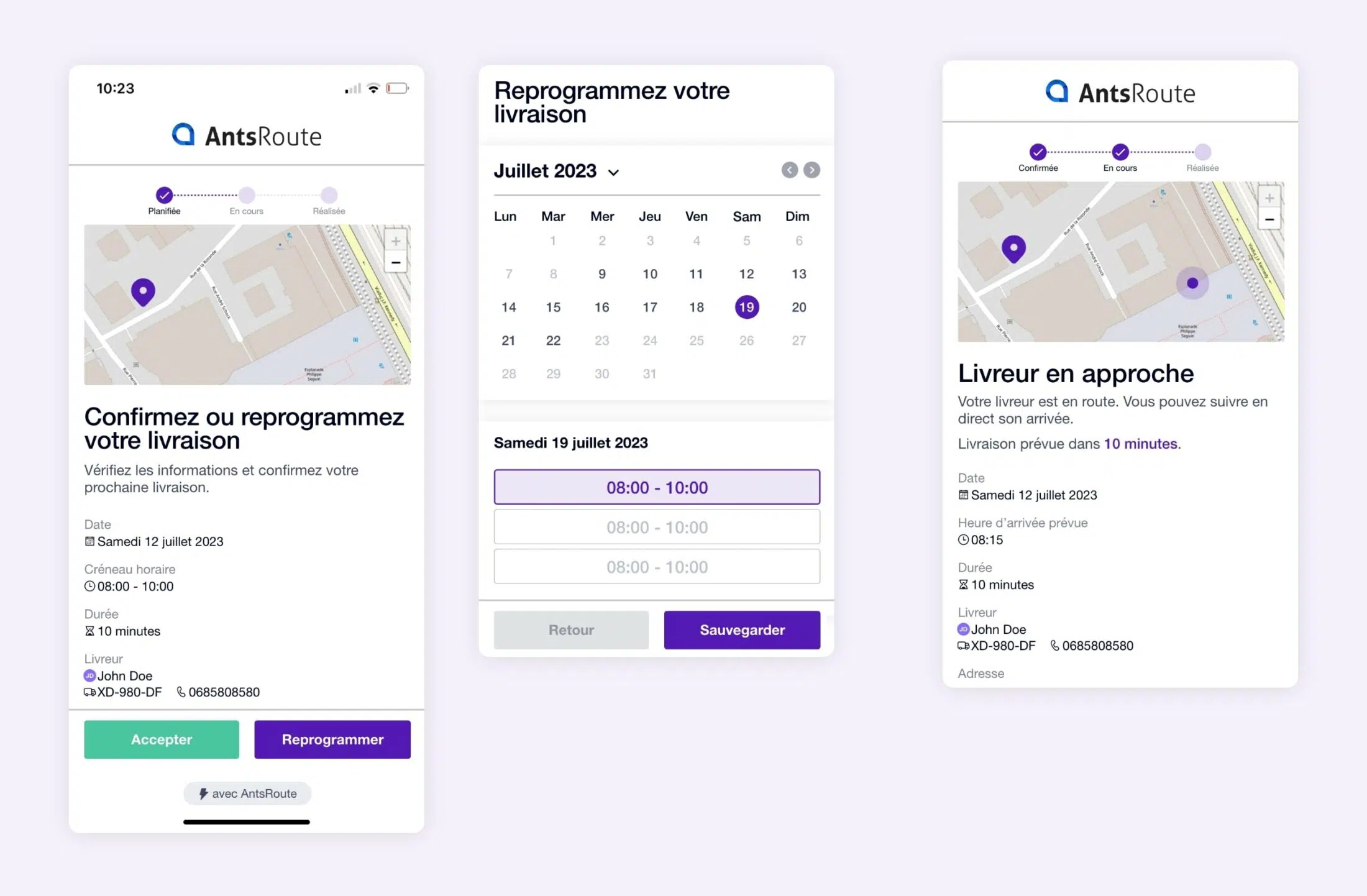 Lien AntsRoute permettant de reprogrammer une livraison.