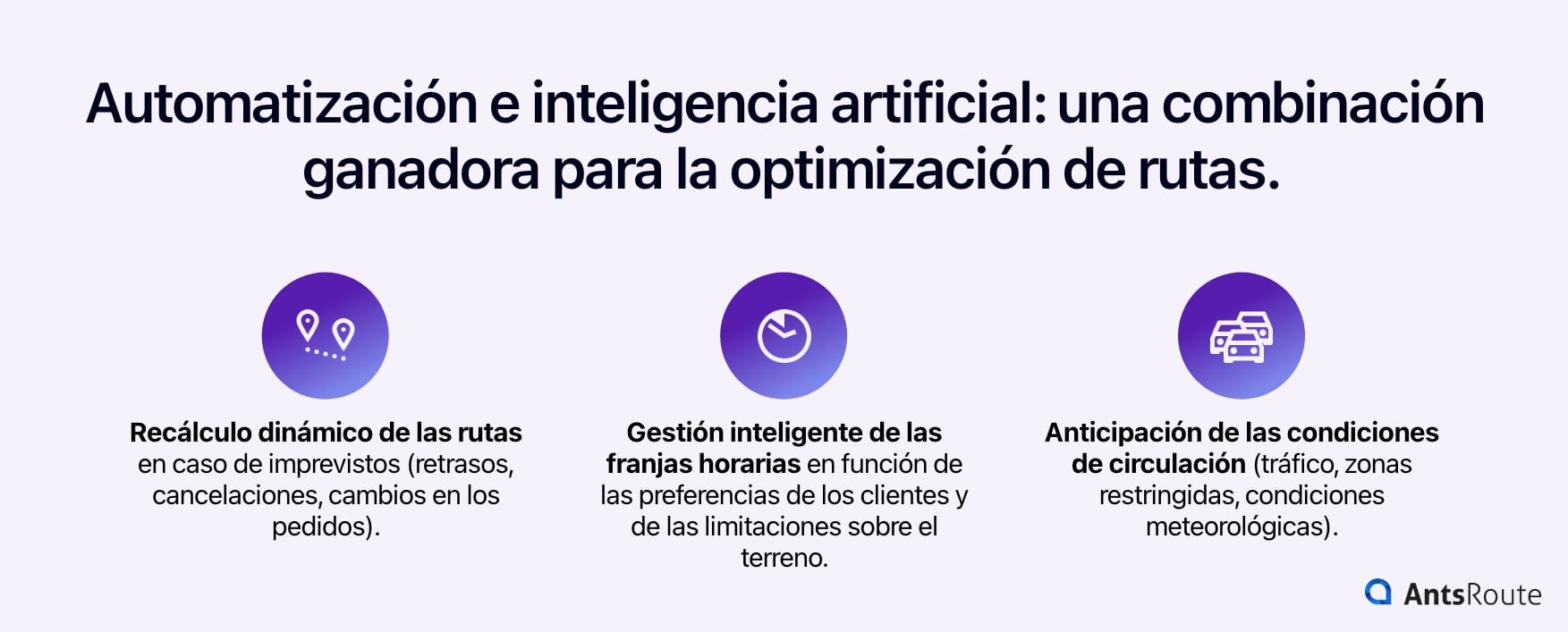 Diagrama que muestra el impacto de la inteligencia artificial y la automatización en la optimización de rutas.