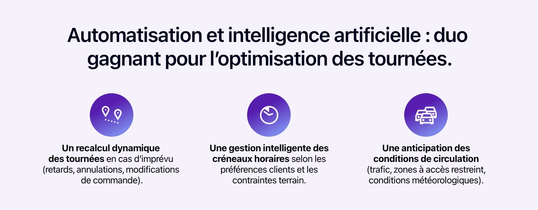 Schéma présentant l'impact de l'’intelligence artificielle et l’automatisation sur l’optimisation des tournées.