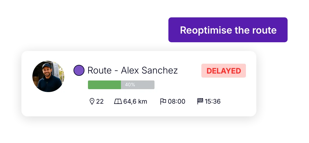 Reoptimising a delivery route when a driver is running late