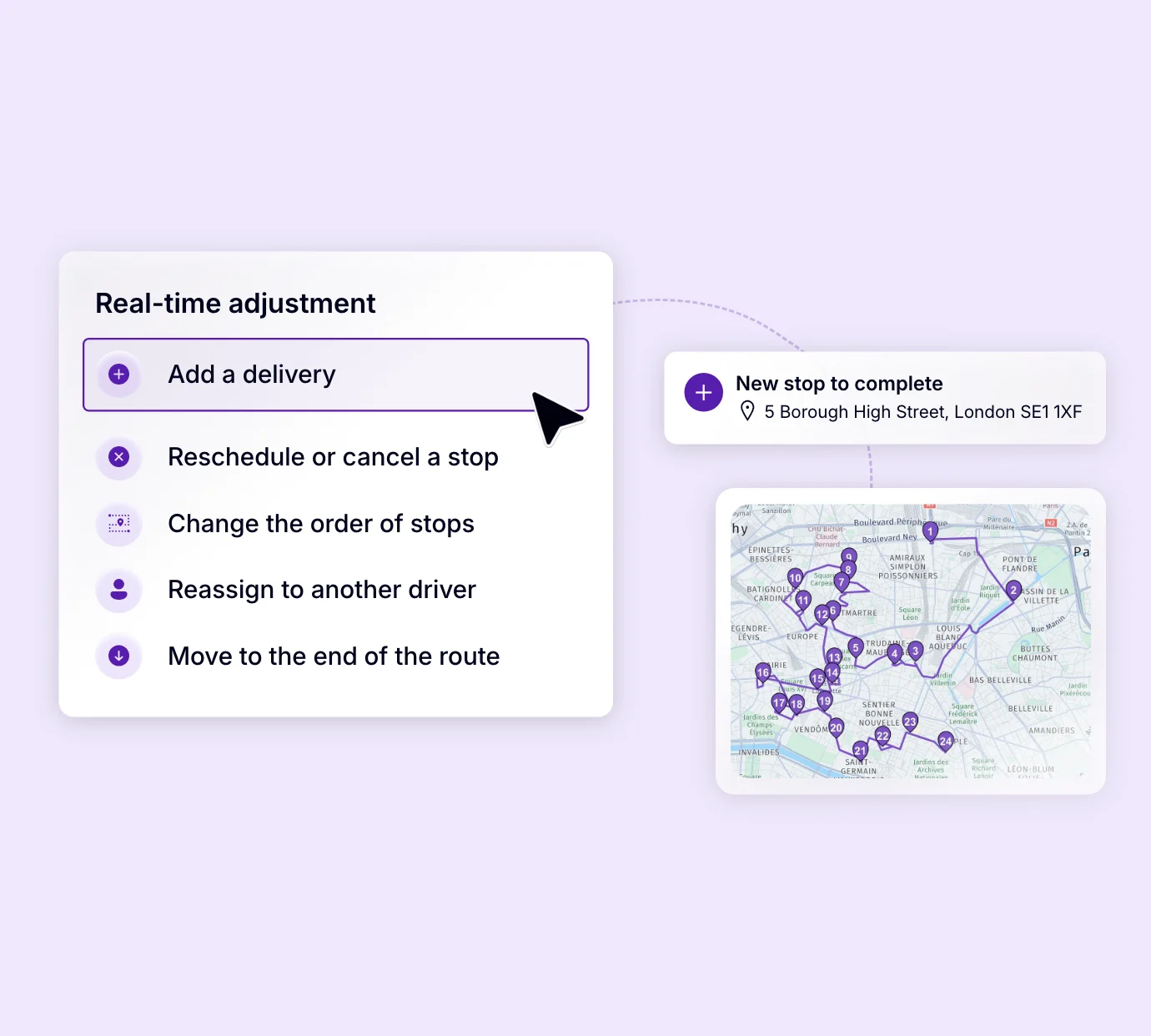 Adding a new delivery to an ongoing route