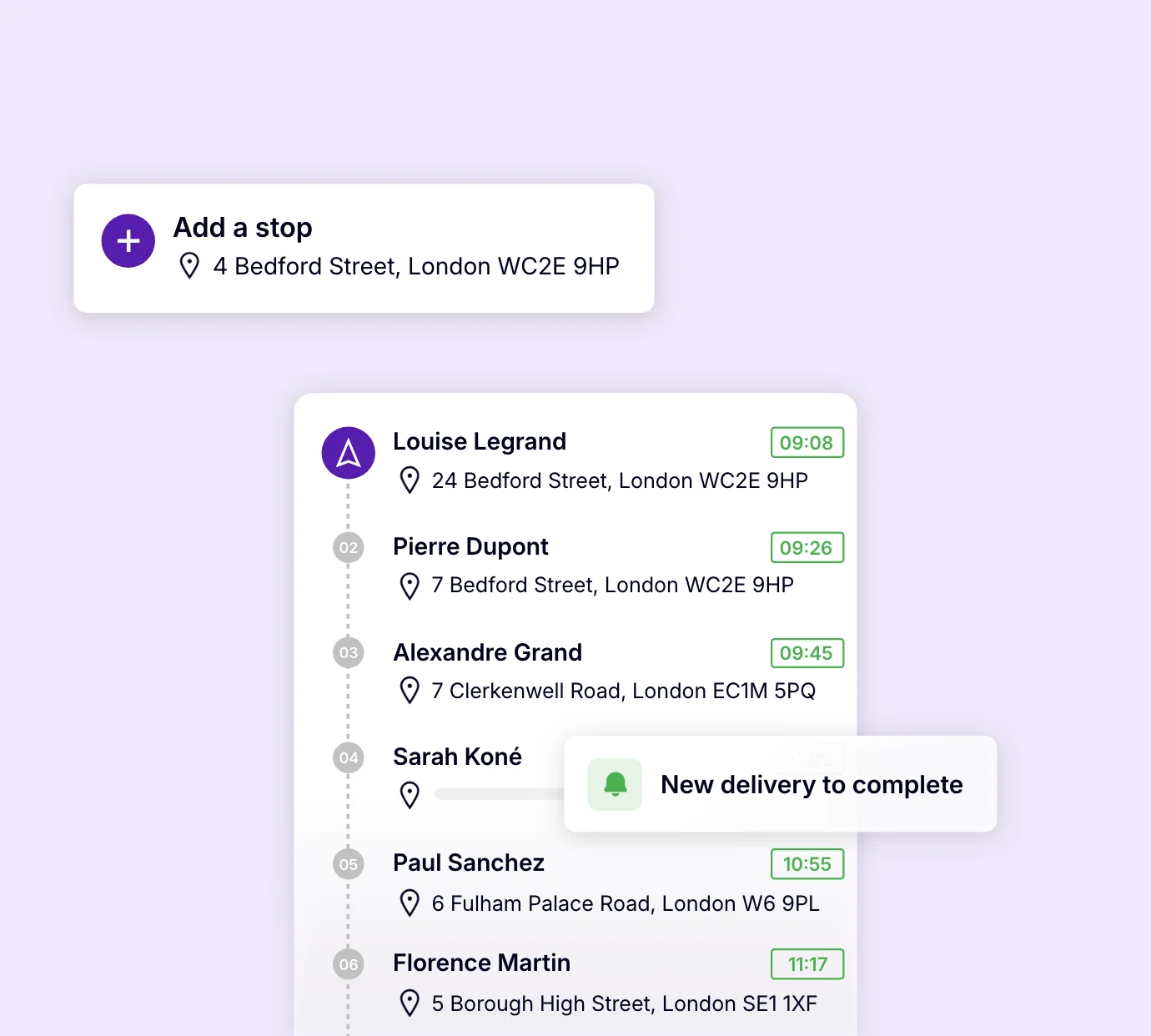 Adding a new delivery to an ongoing route