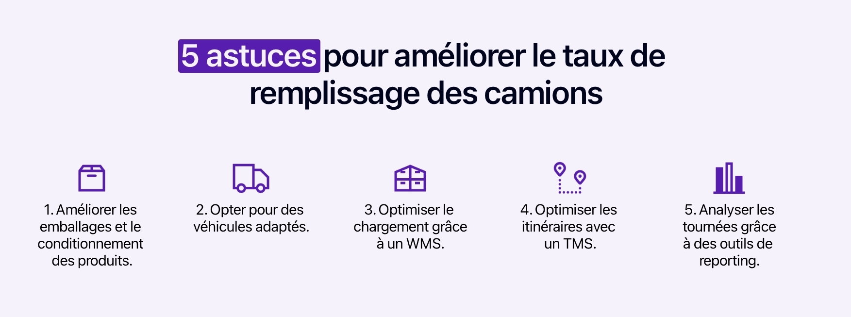 Schéma présentant les 5 astuces pour améliorer le taux de remplissage des camions.