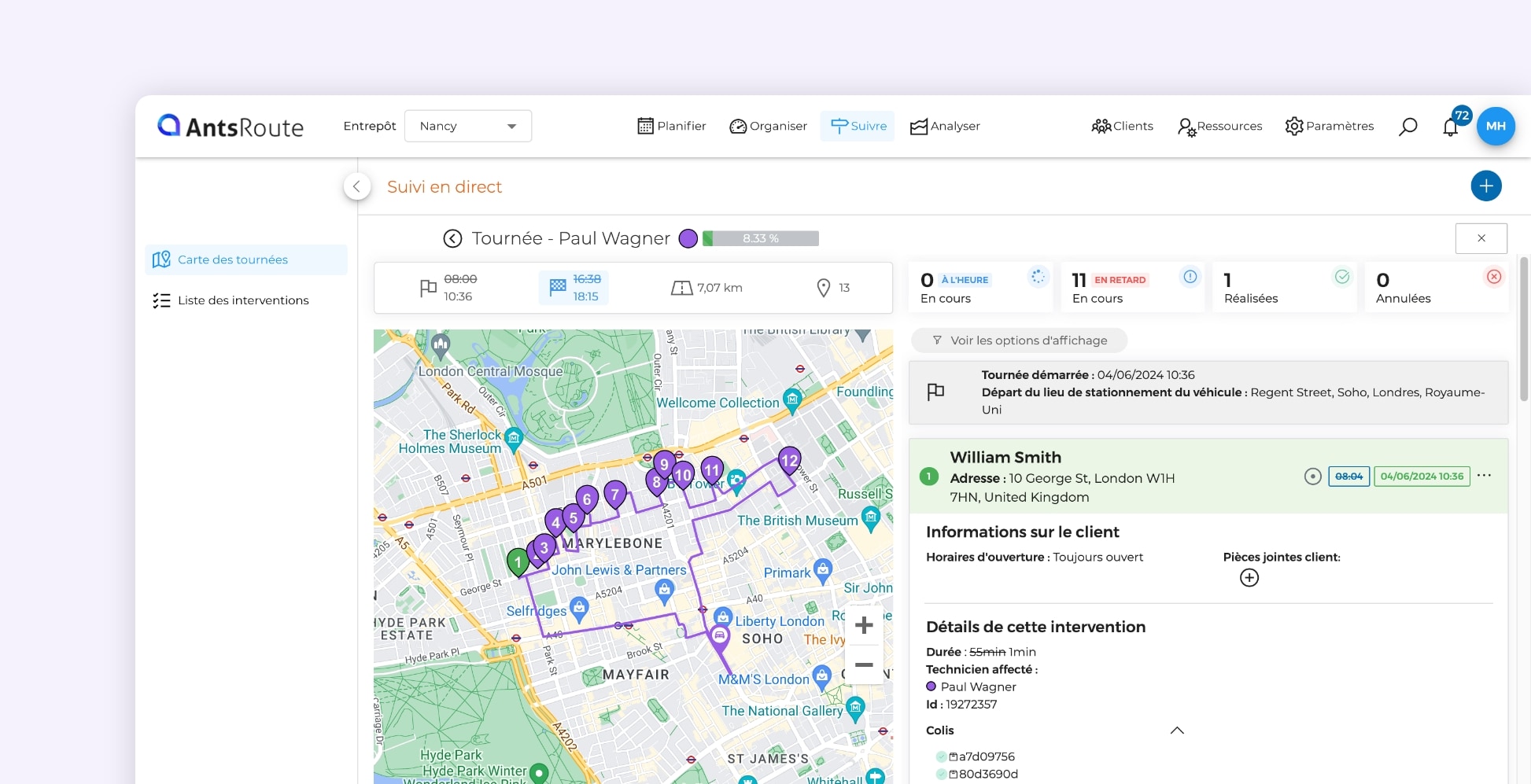 interface du logiciel AntsRoute