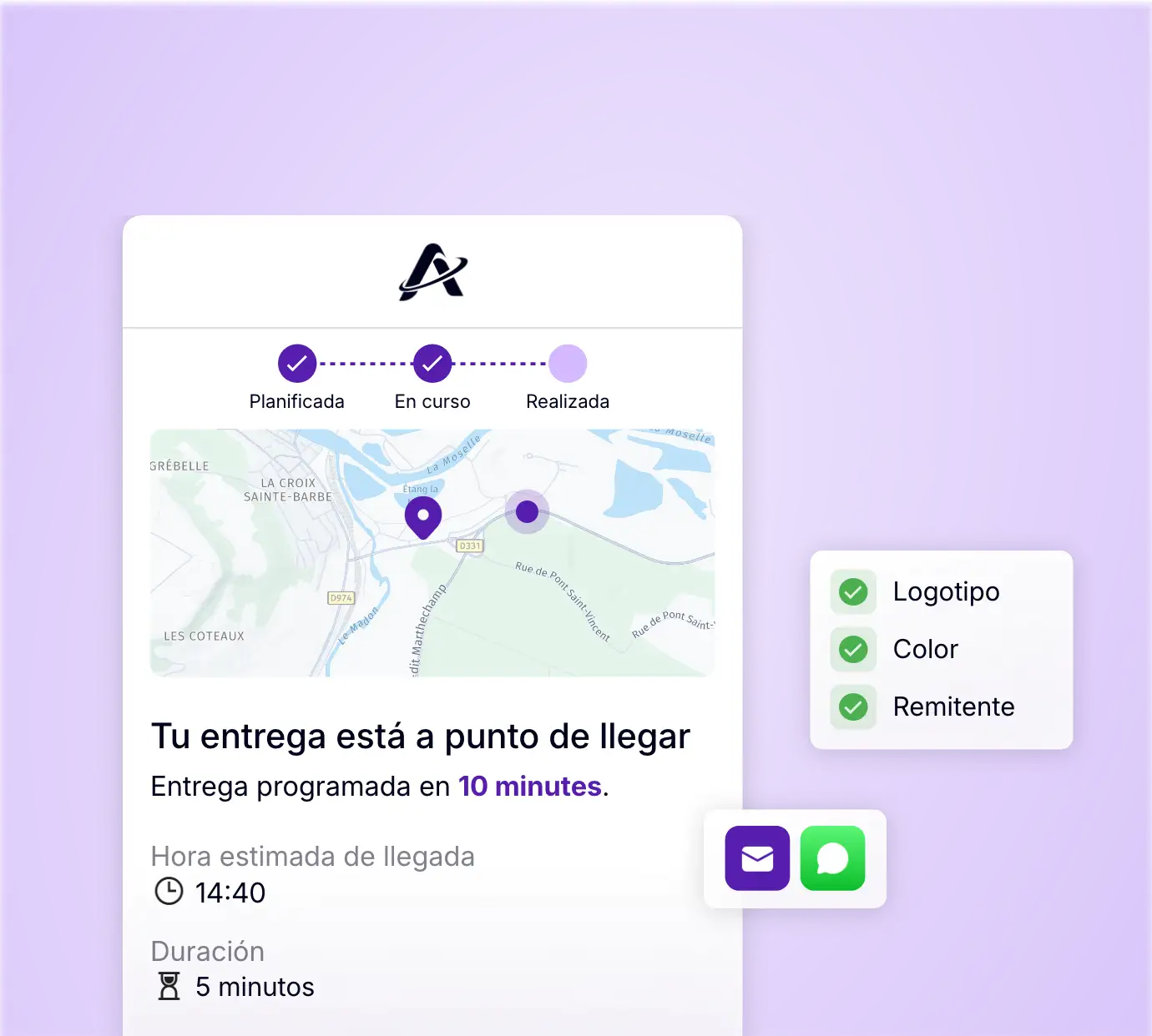 Personalización de las notificaciones de entrega con logotipo, colores y nombre del remitente