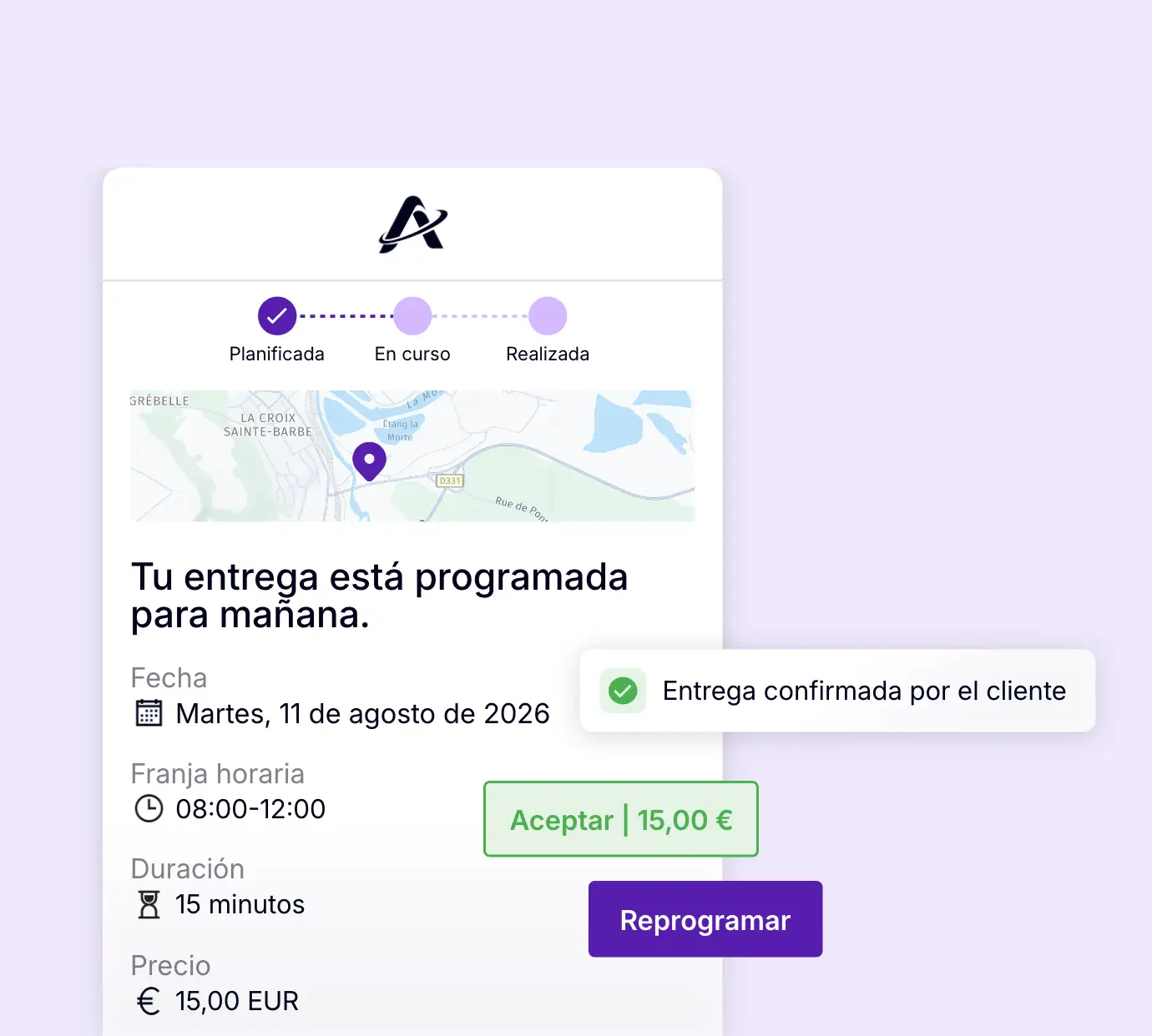 Portal del cliente para confirmar o reprogramar una entrega
