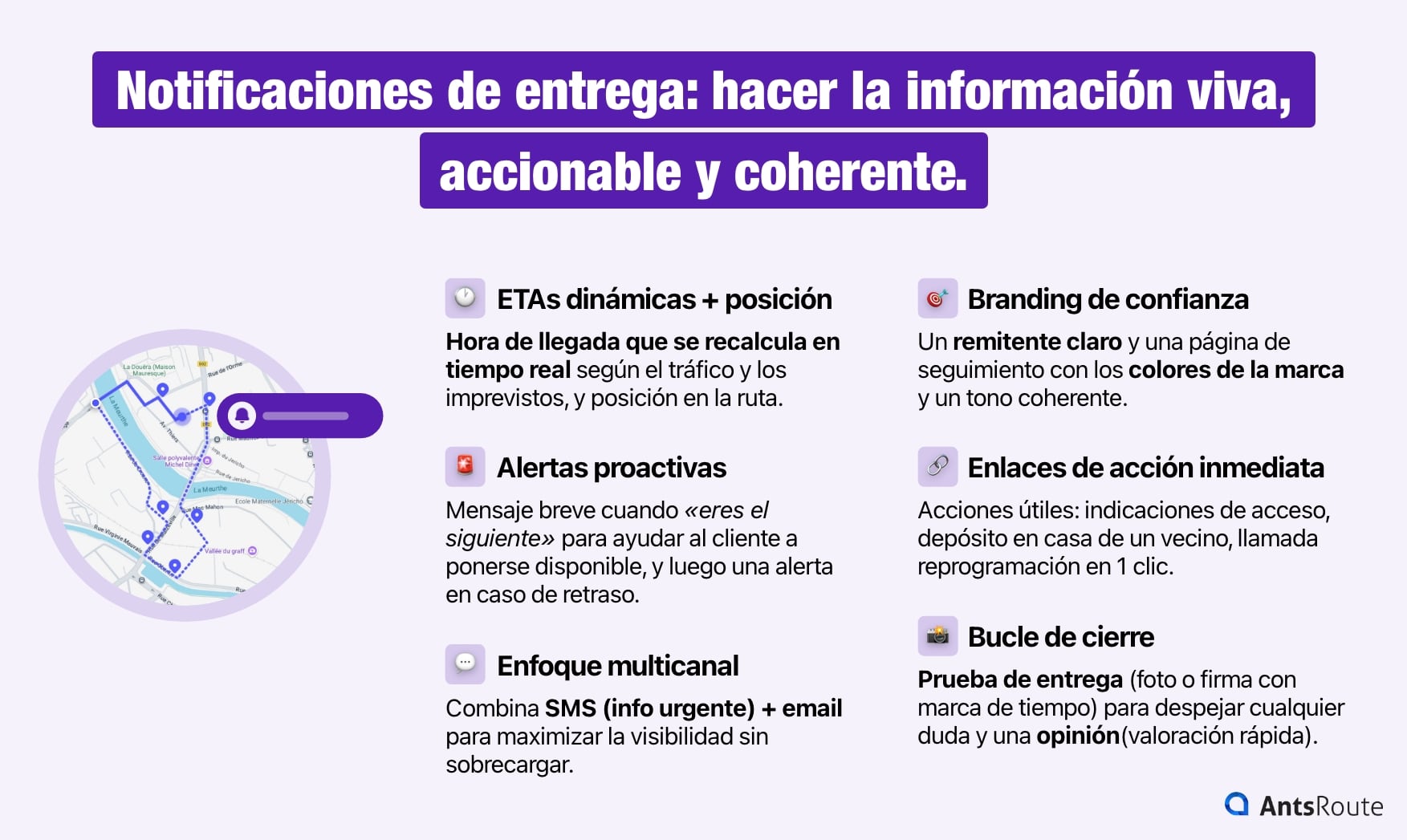 Esquema que presenta seis reglas a seguir para unas notificaciones de entrega exitosas.