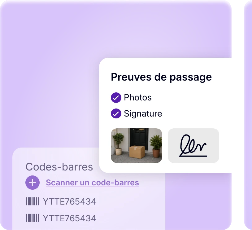 Collecte des preuves de livraison par photo, signature et scan de codes-barres