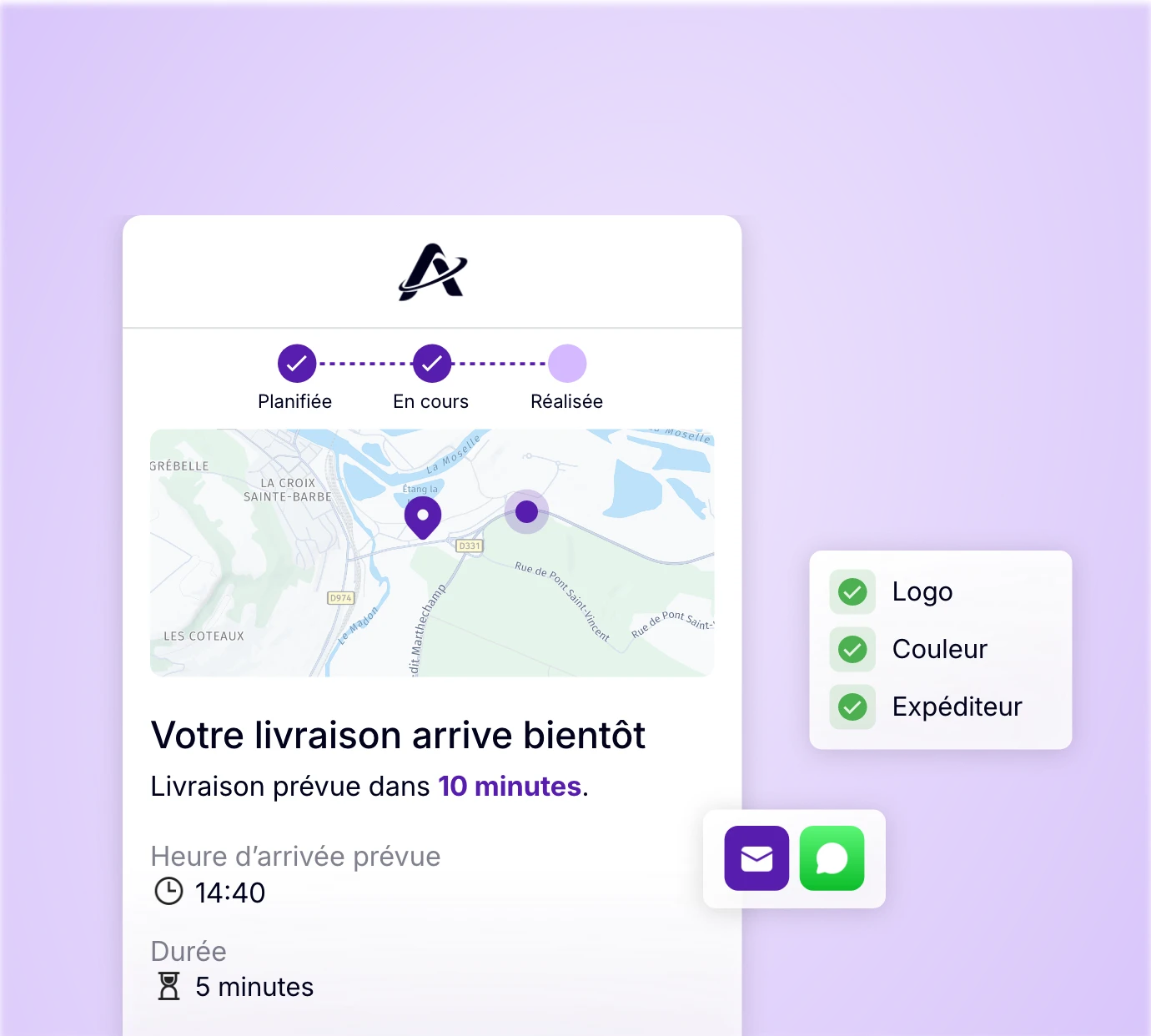 Personnalisation des notifications de livraison avec logo, couleurs et nom de l’expéditeur