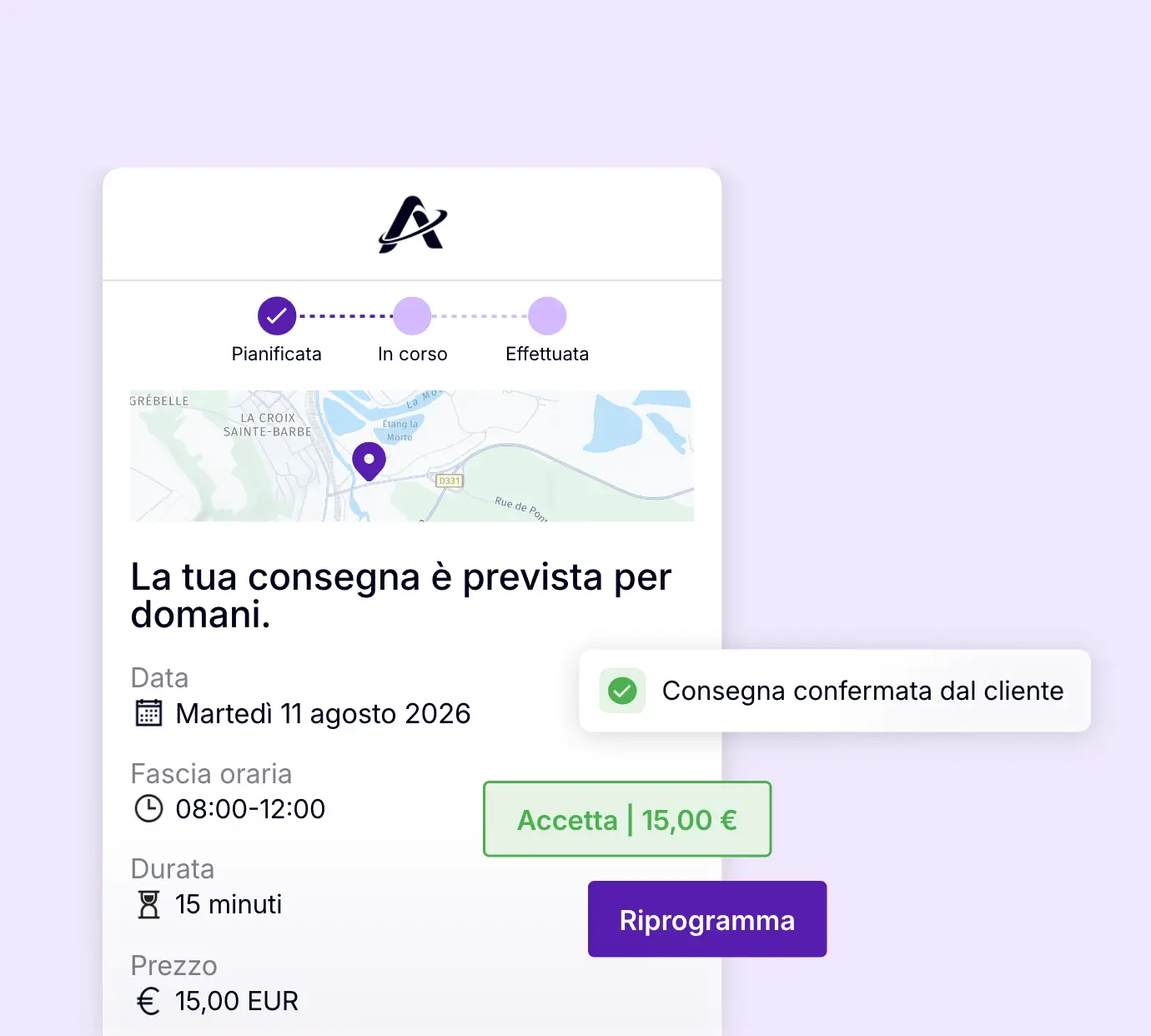 Portale clienti che consente di confermare o riprogrammare una consegna