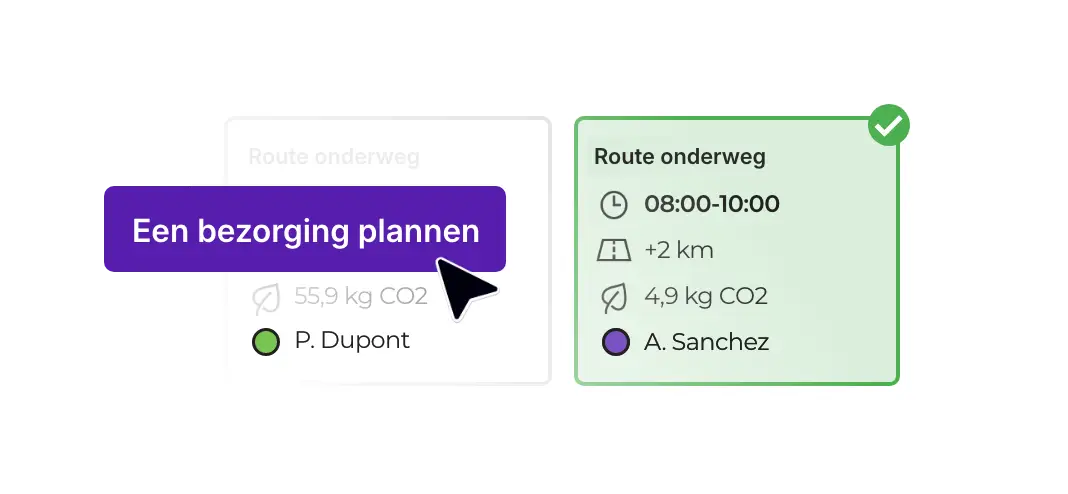 Een bezorging toevoegen aan een lopende route op basis van het tijdvenster, de extra afstand en de CO₂-uitstoot.
