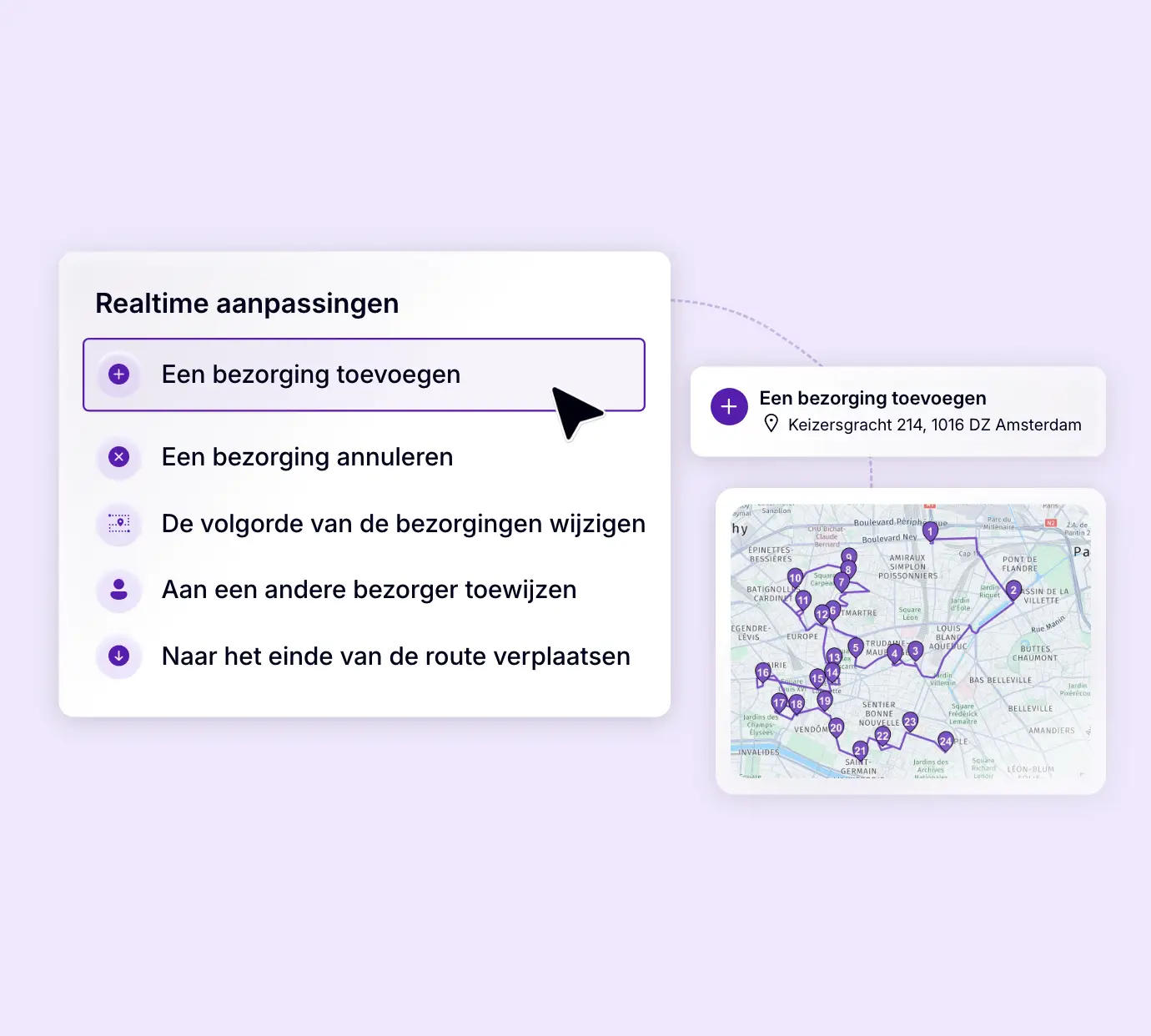 Een nieuwe bezorging toevoegen aan een actieve route