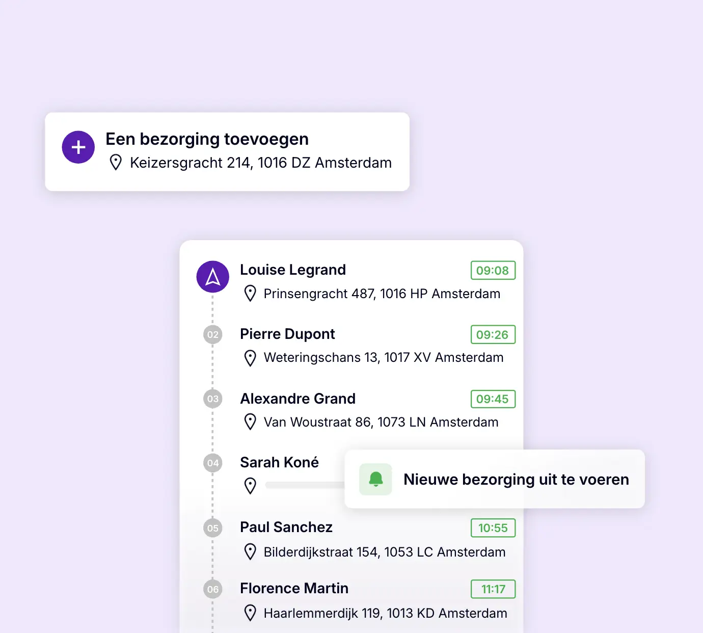 Een nieuwe bezorging toevoegen aan een route die al onderweg is