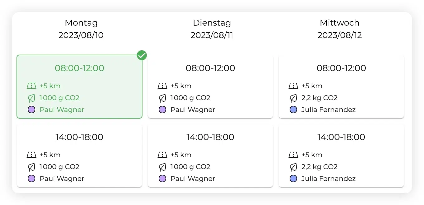Planungsschnittstelle der AntsRoute-Software, die Verfügbarkeiten zeigt