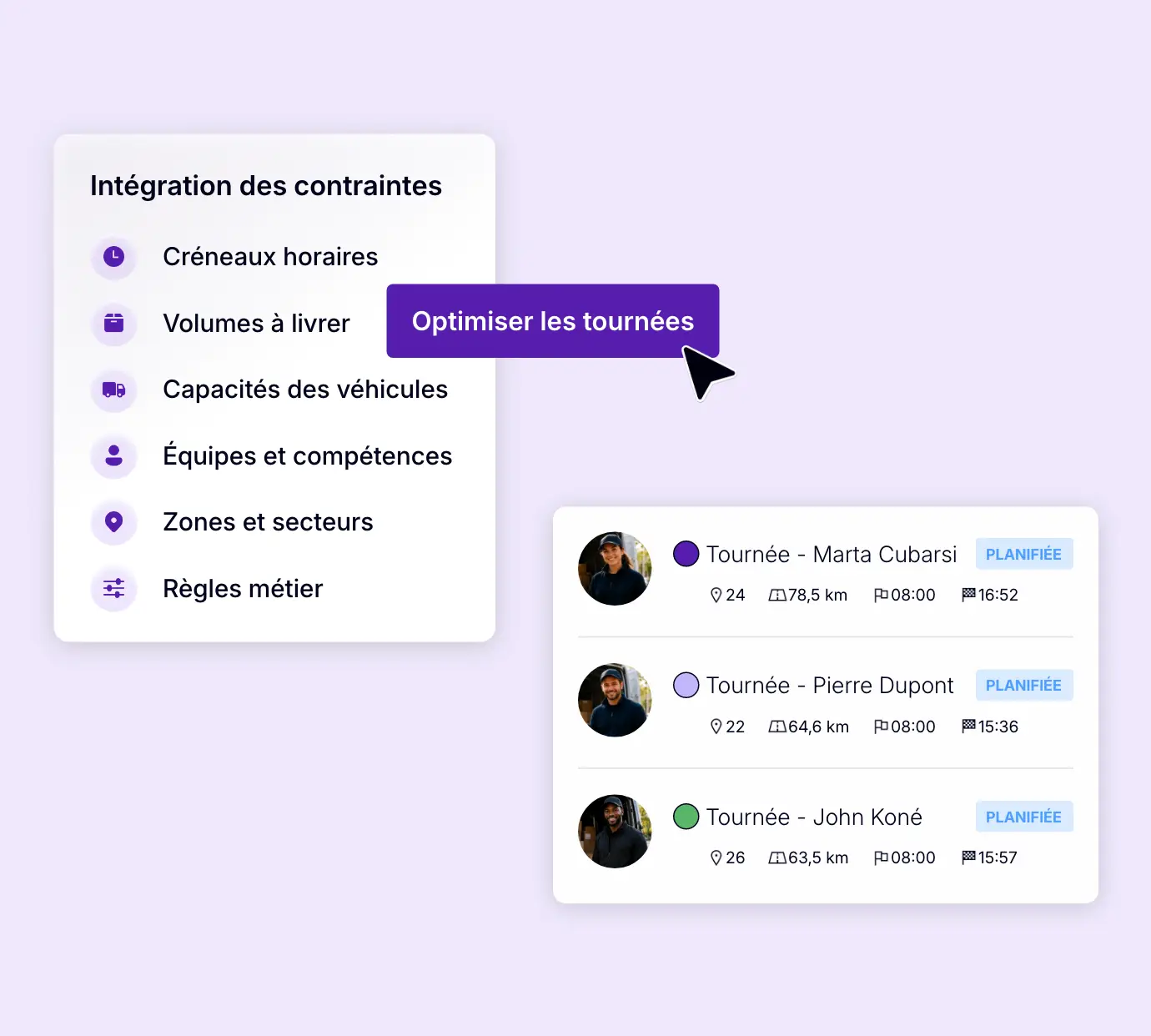Optimisation des tournées selon les créneaux horaires, capacités des véhicules et compétences des équipes