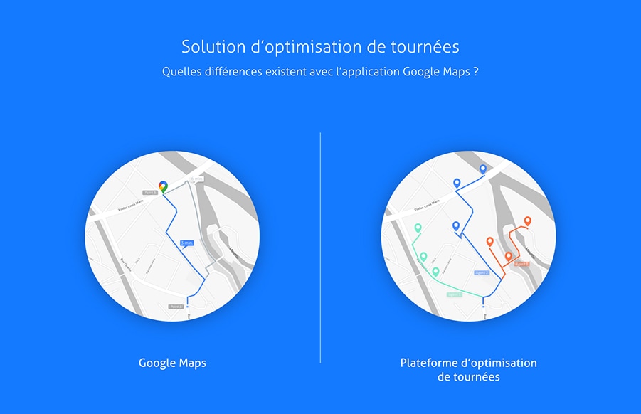 comparaison entre Google Maps et une solution d'optimisation de tournées