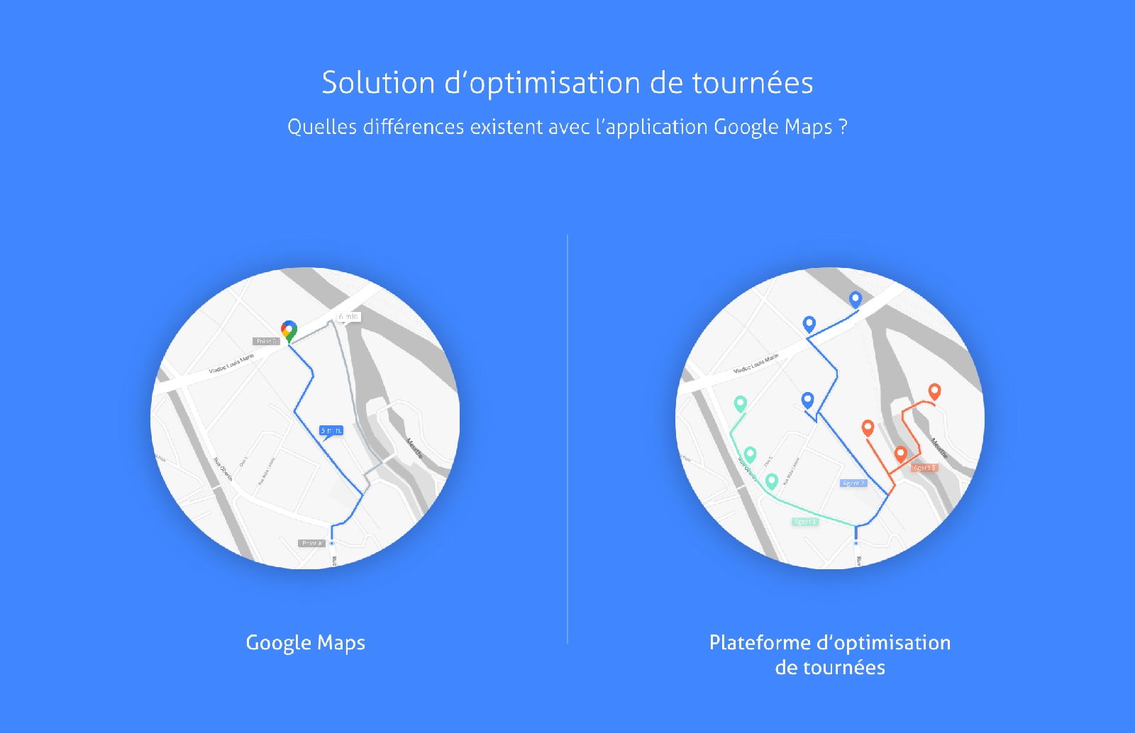 comparaison entre Google Maps et une plateforme d'optimisation de tournées