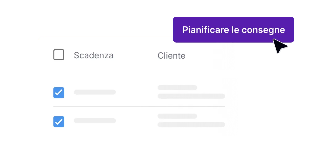 Selezione delle consegne da pianificare in un giro di consegna.