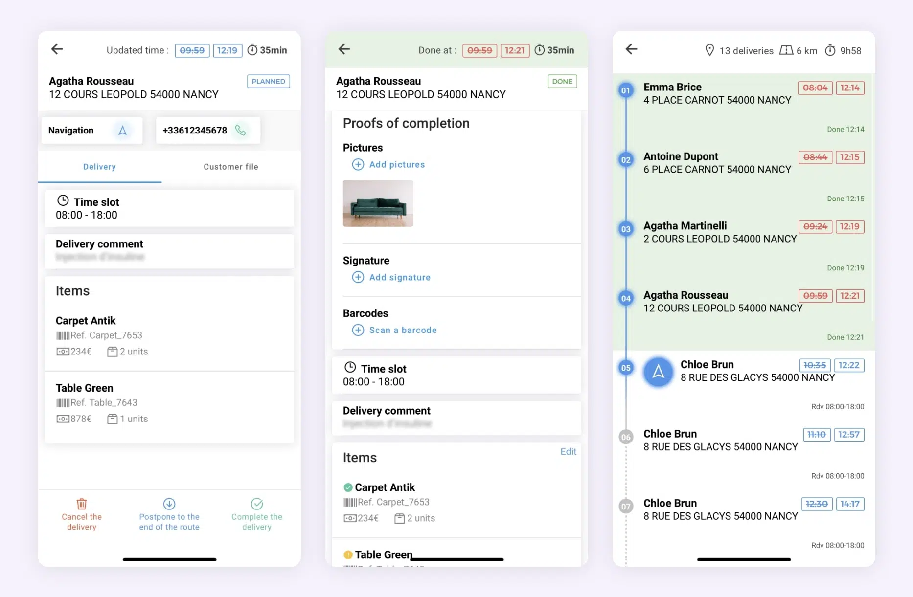 The AntsRoute parcel delivery application showing the validation of a task.