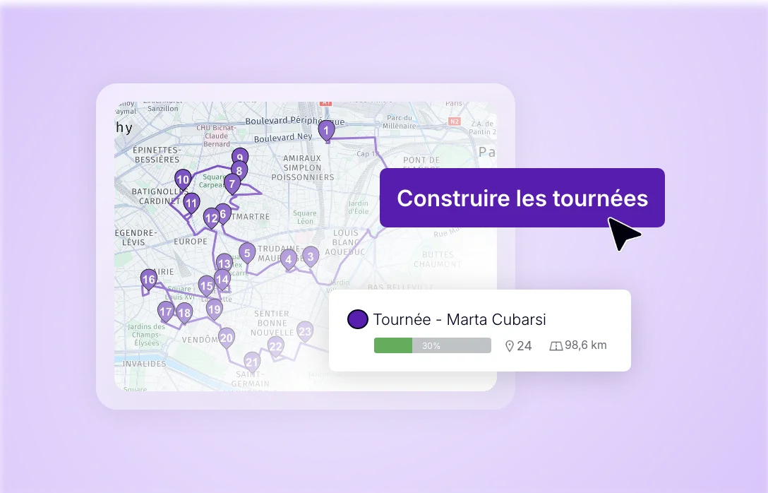 Construction d’une tournée de livraison optimisée sur une carte avec 24 étapes