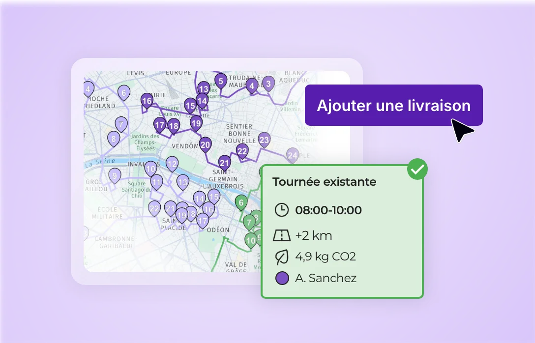 Ajout d’une livraison à une tournée existante selon le créneau horaire, la distance et les émissions de CO₂