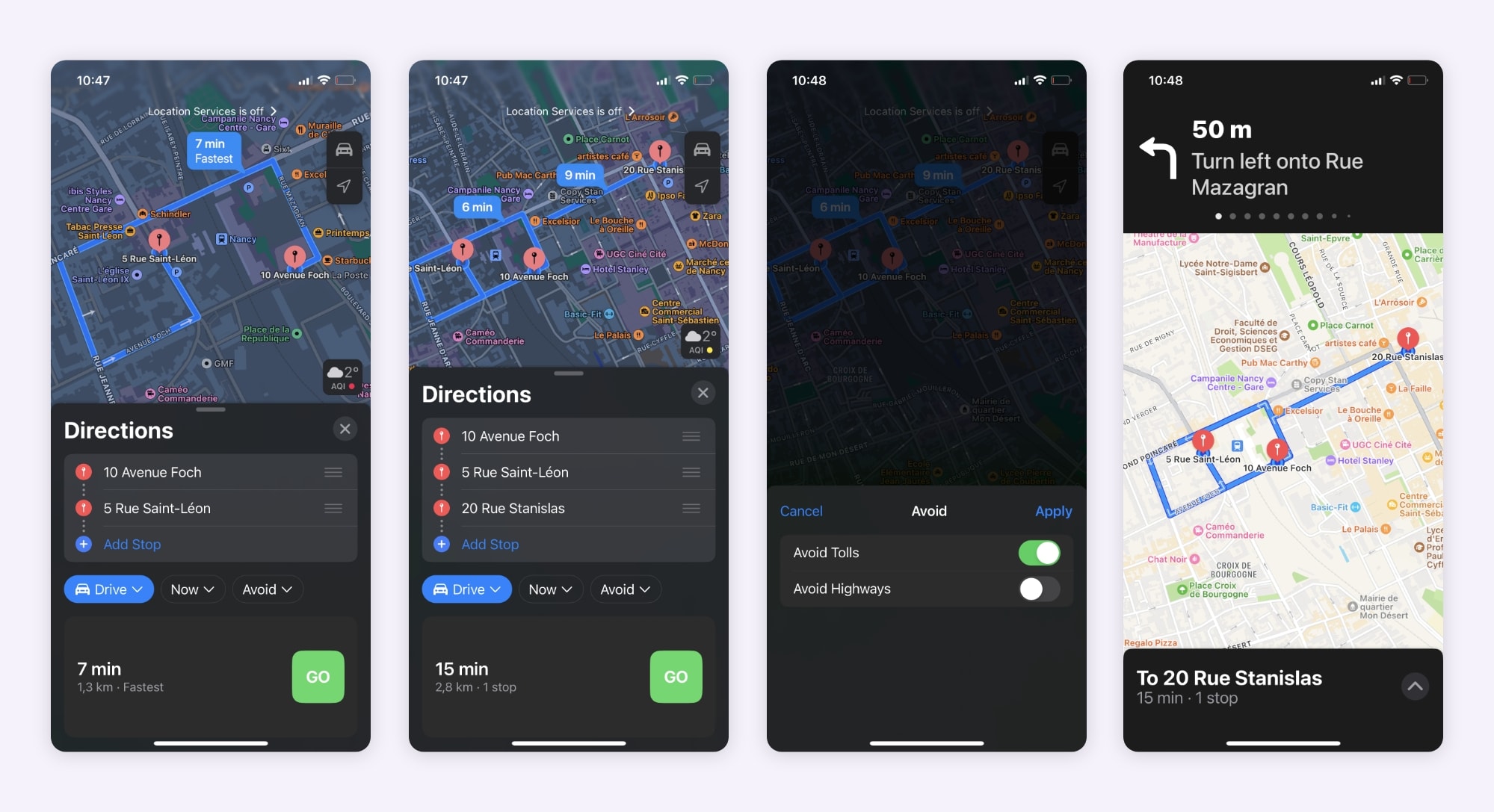 L'interface de l'application Apple Maps montrant comment planifier un itinéraire.