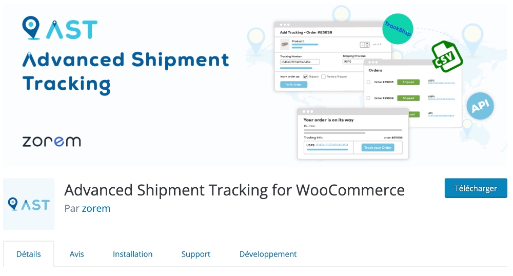 description du plugin Advanced Shipment Tracking for WooCommerce