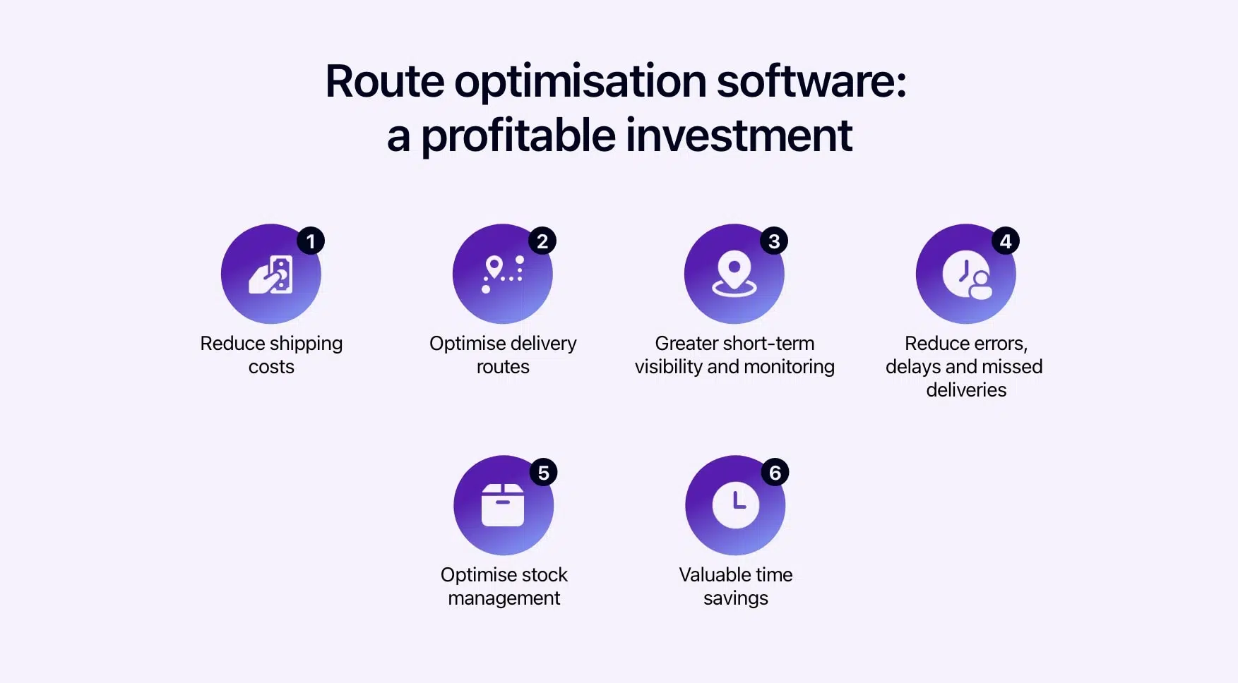 Diagram showing the benefits of route optimisation software.