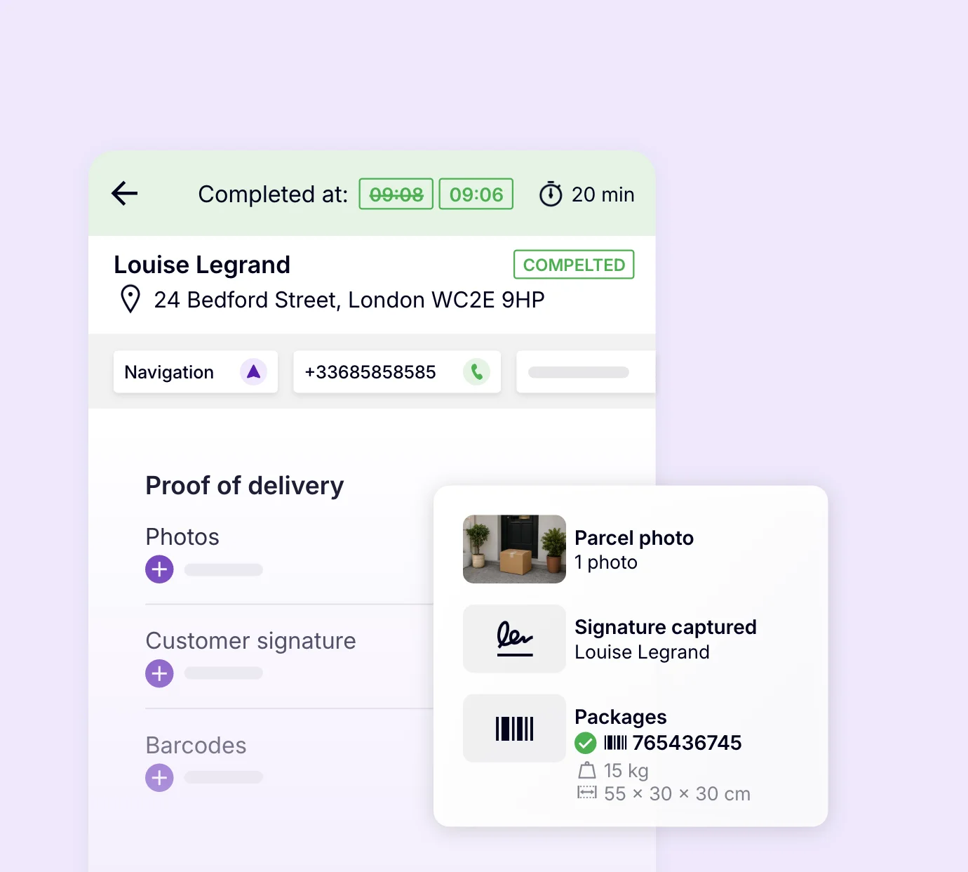 Proof of delivery with parcel photo, customer signature and barcode scan in AntsRoute