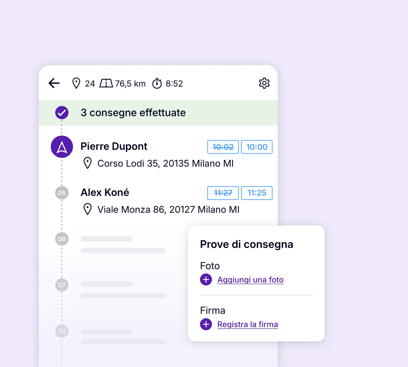 Applicazione mobile per registrare foto e firma del cliente come prove di consegna.