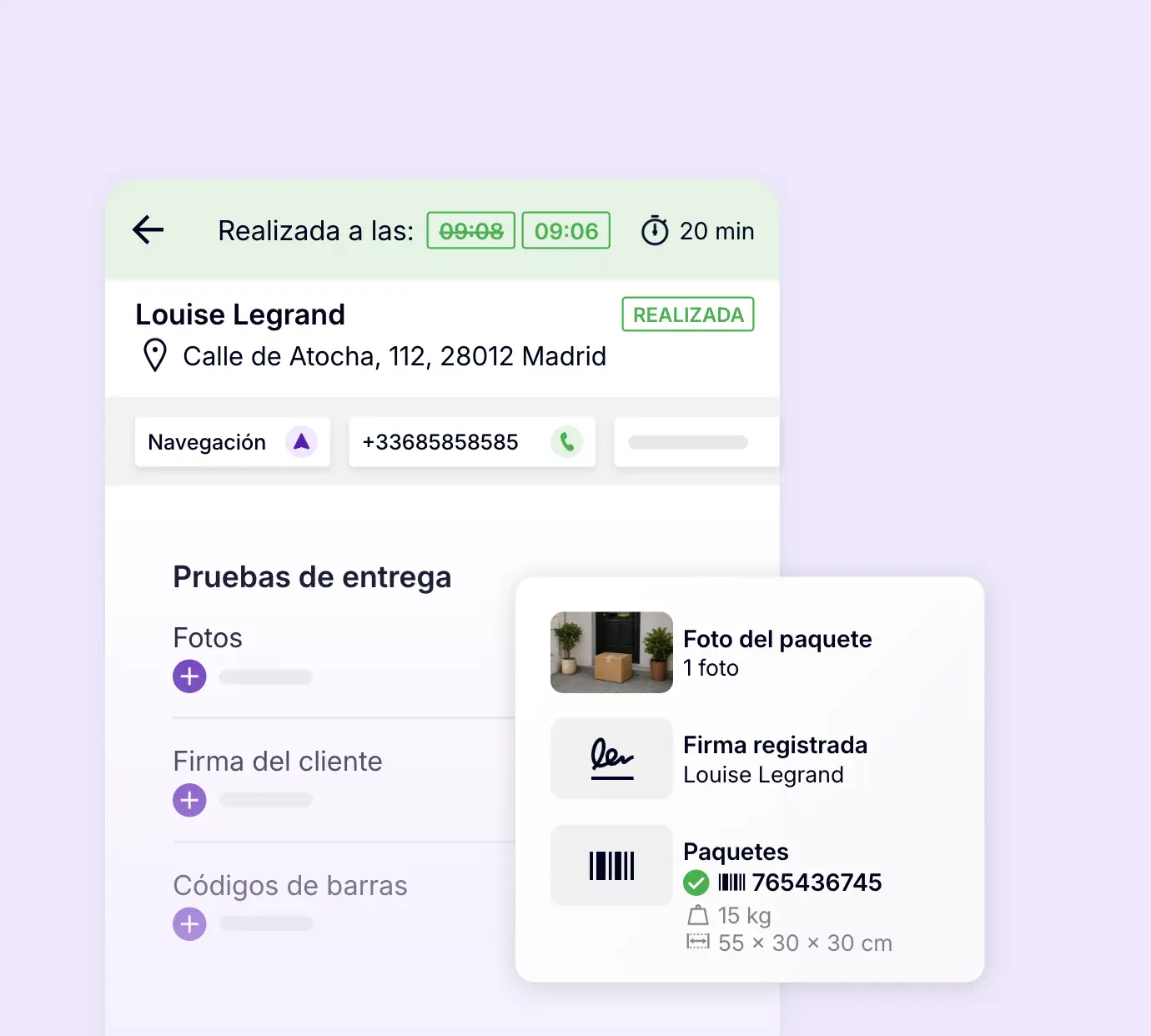 Prueba de entrega con foto del paquete, firma del cliente y escaneo del código de barras en AntsRoute