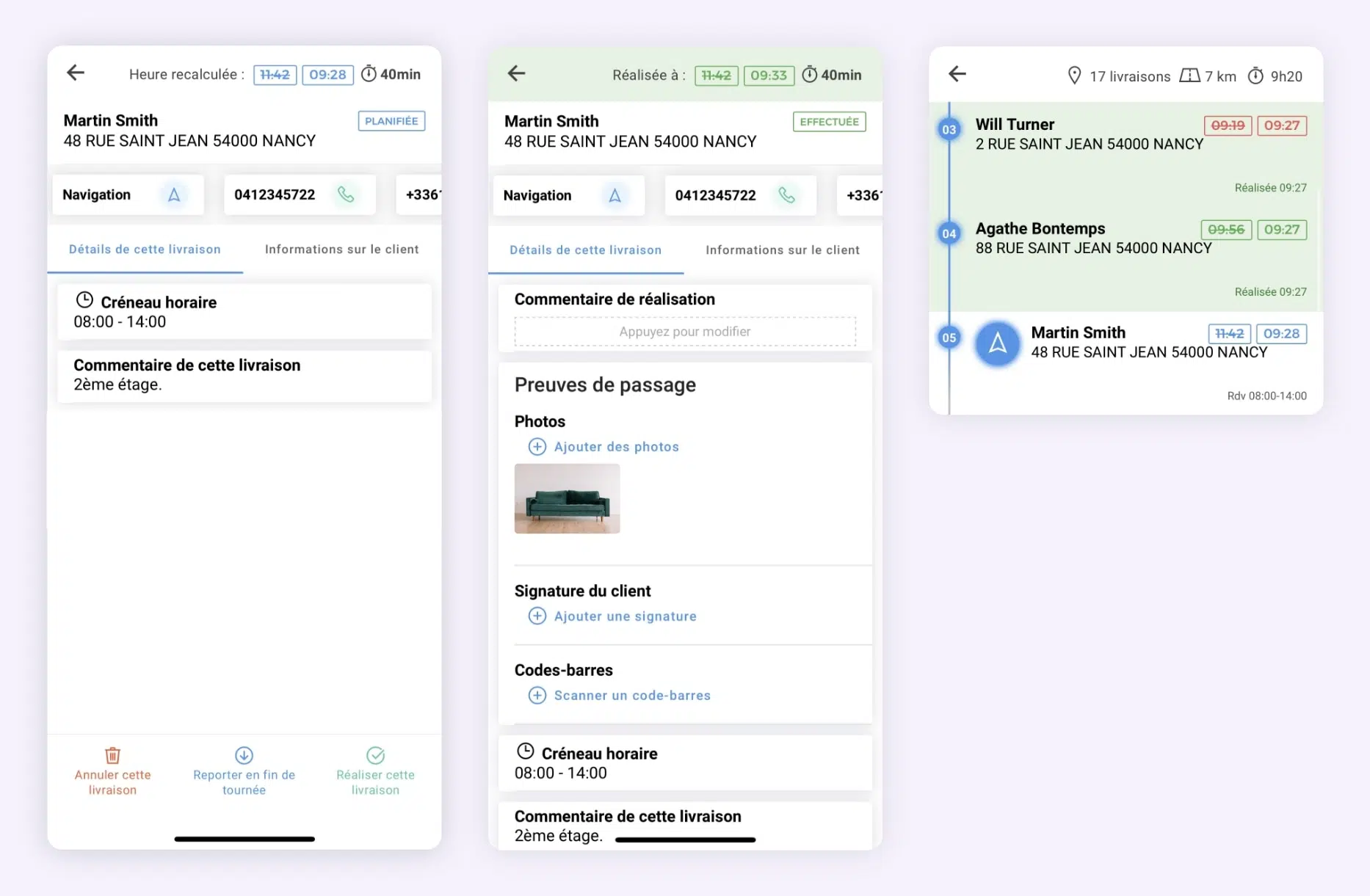 L'application mobile permettant aux chauffeurs livreurs de valider les étapes de livraison.