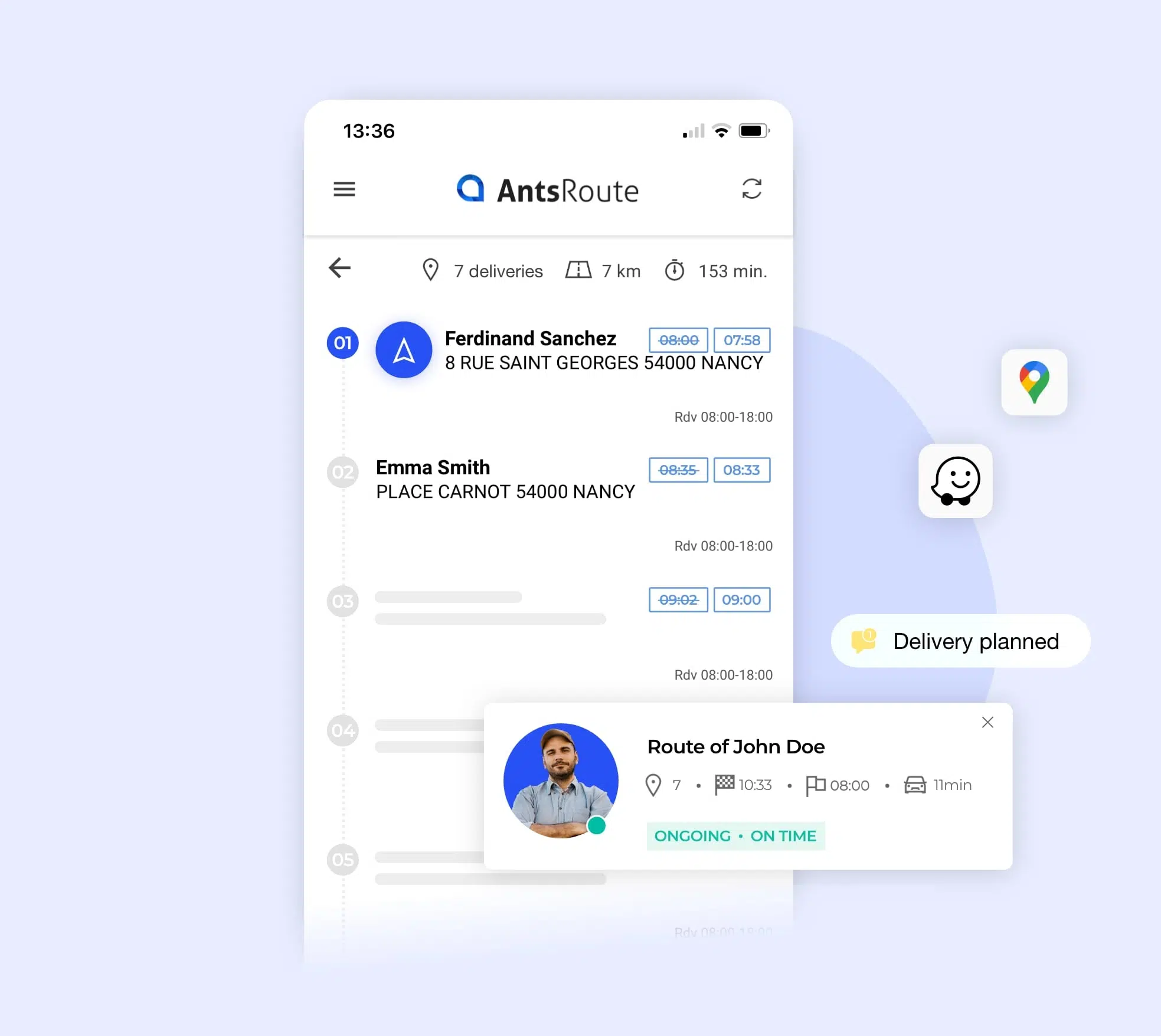 The roadmap on the AntsRoute mobile application.