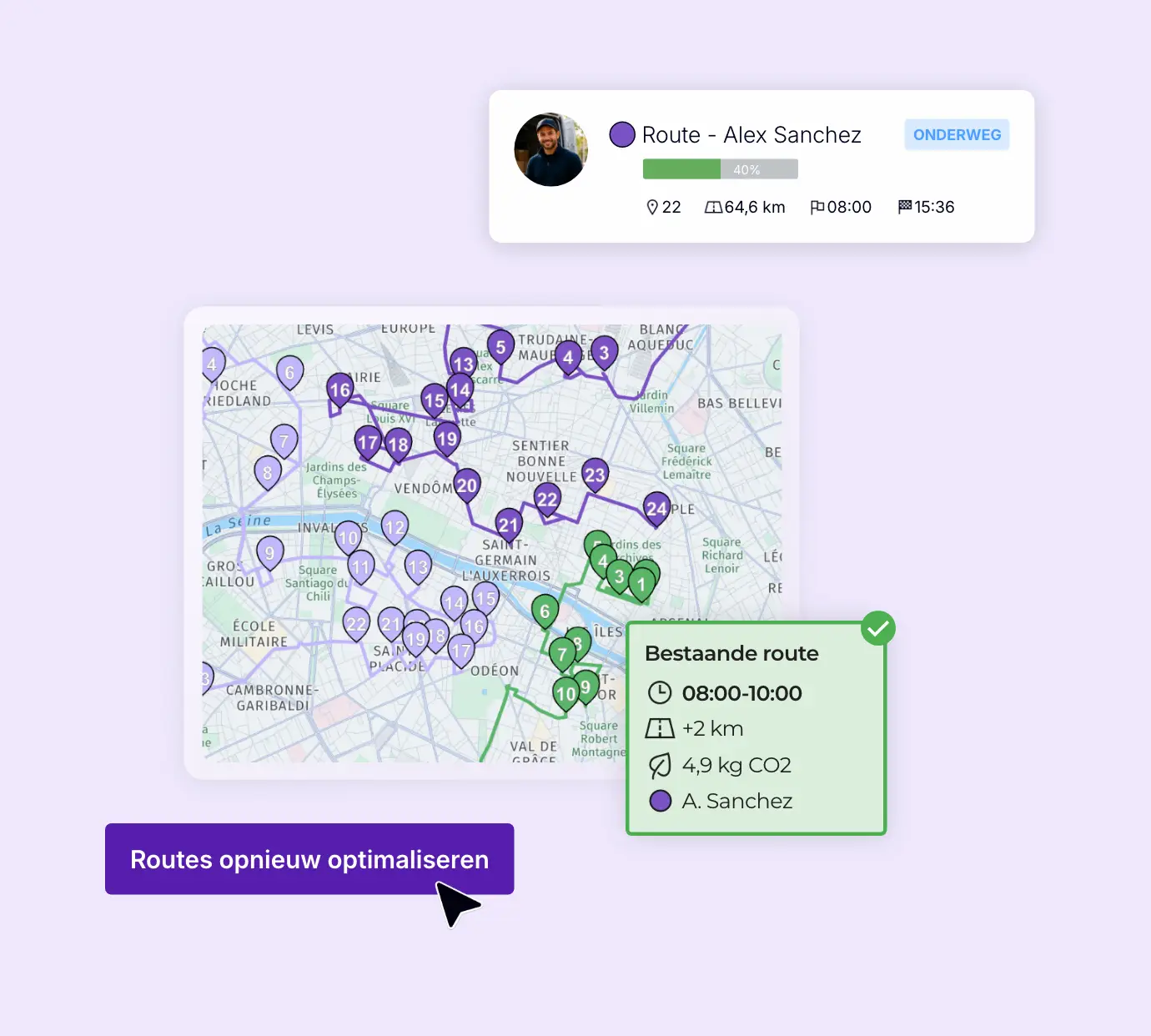 Heroptimalisatie van een bestaande route op basis van beperkingen en onvoorziene omstandigheden