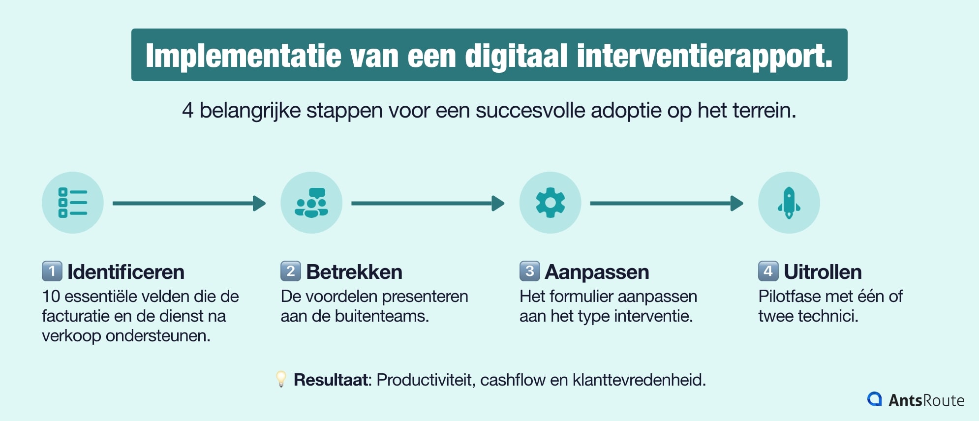 Schema van de stappen voor het implementeren van een digitaal interventierapport
