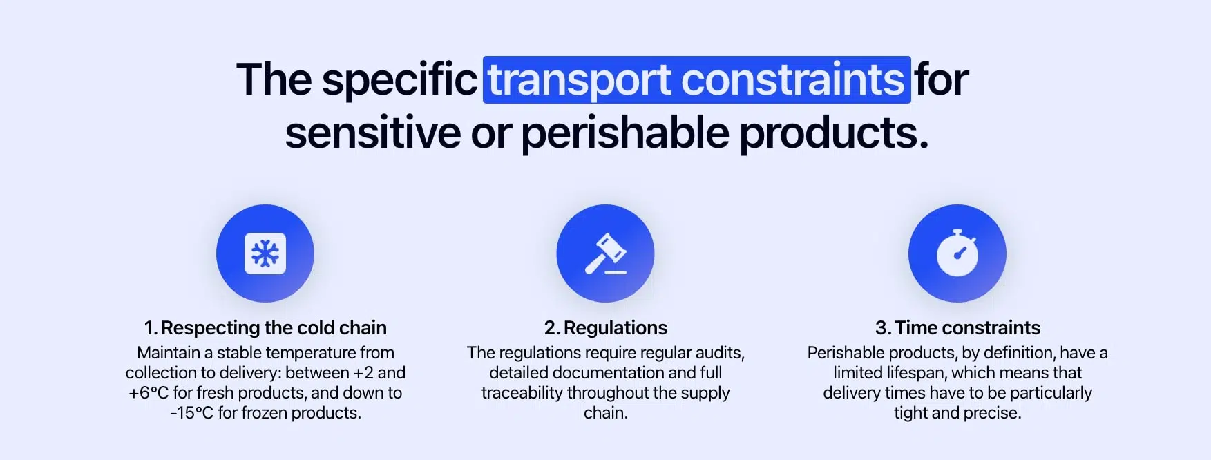 Diagram showing the 3 transport constraints specific to sensitive products.