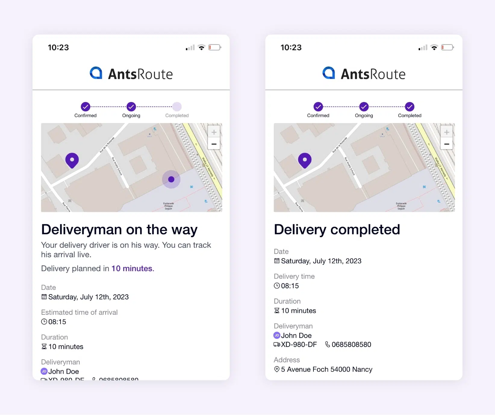 Tracking link of a deliveryman on a map generated with AntsRoute.