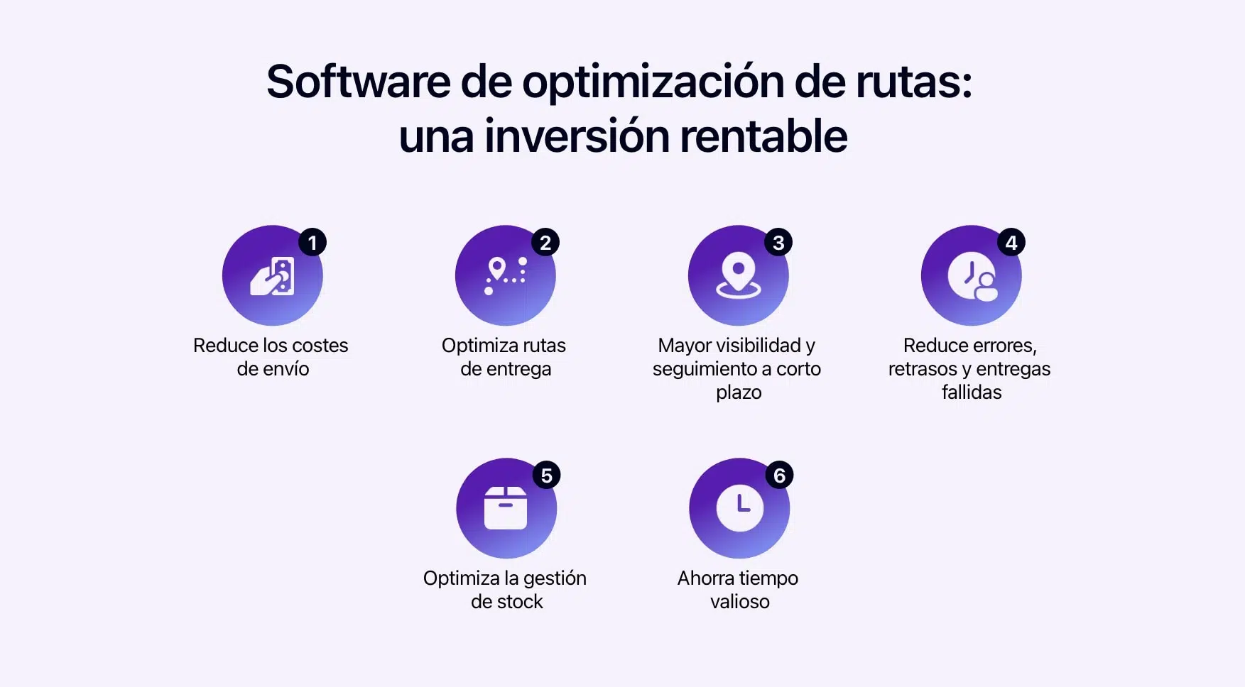 Diagrama que muestra las ventajas del software de optimización de rutas.