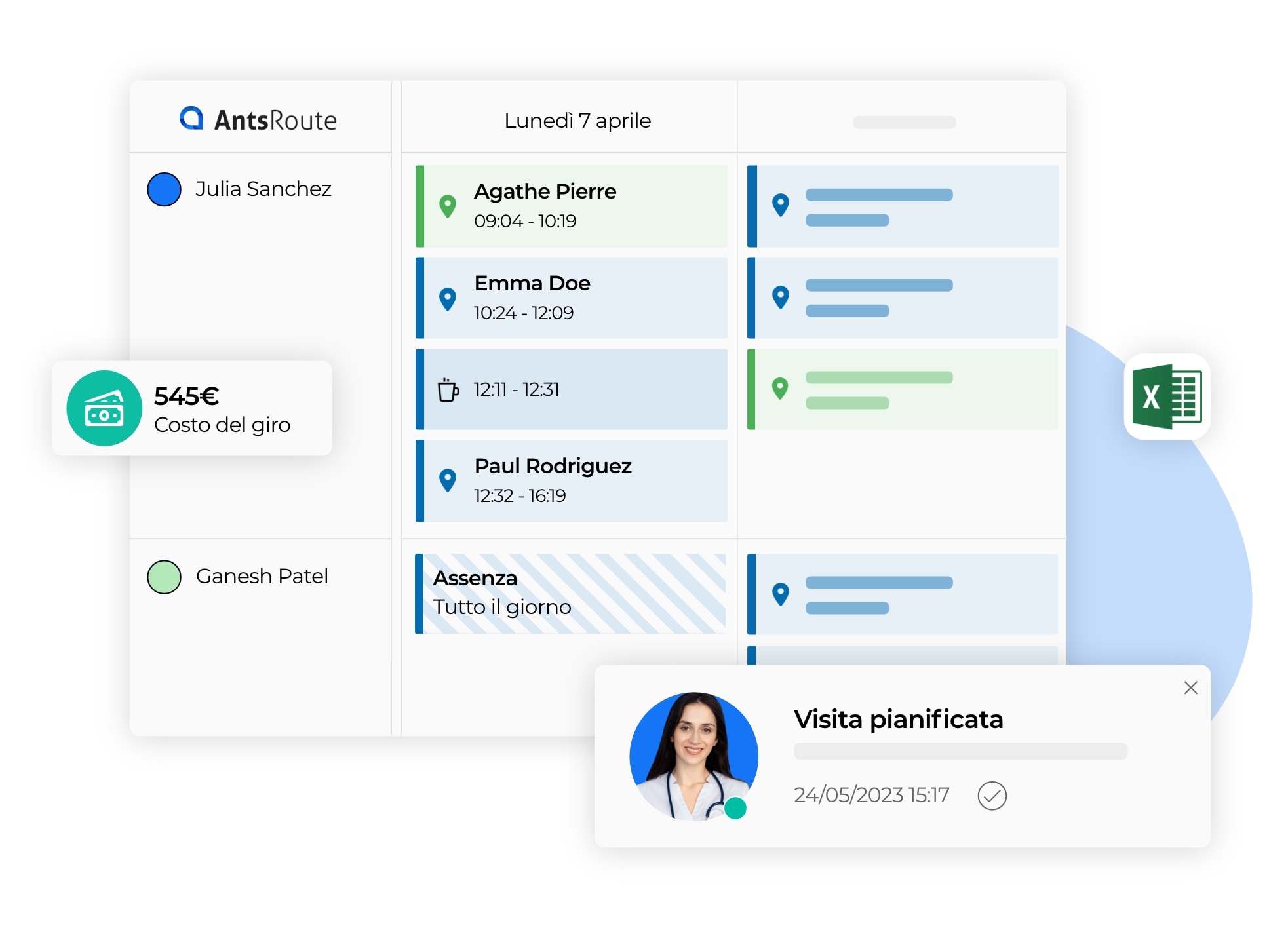 Vista della programmazione degli appuntamenti di cure a domicilio su AntsRoute.