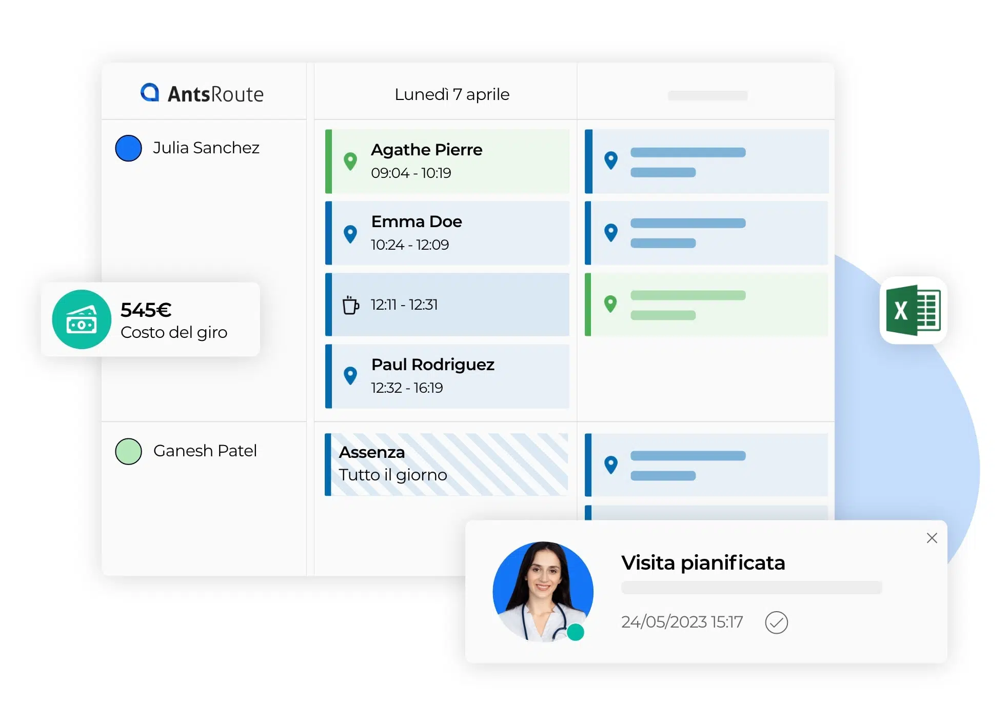Vista della programmazione degli appuntamenti di cure a domicilio su AntsRoute.