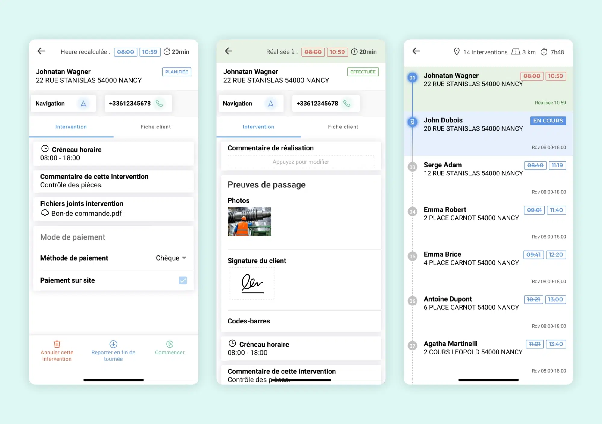 L'application mobile AntsRoute montrant la validation d'une intervention.