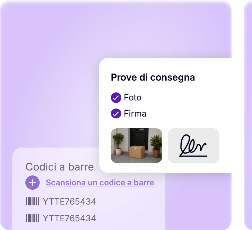 Raccolta delle prove di consegna tramite foto, firma e scansione del codice a barre