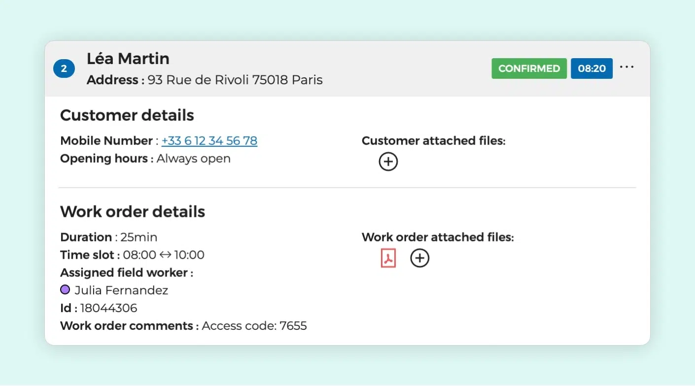The AntsRoute interface showing customer details.